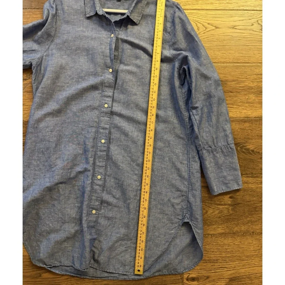 Vintage 90s J.Crew Beachwear Linen Cotton Chambray Shirt Dress Blue L